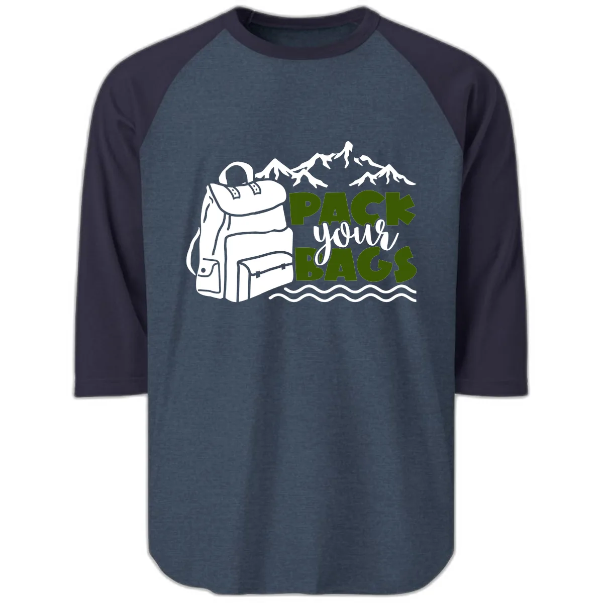 Pack Your Bags Mountain Adventure Raglan 3/4 in Heather Denim Navy