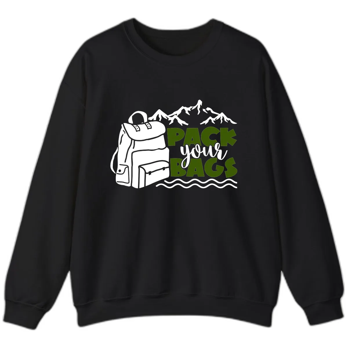 Pack Your Bags Mountain Adventure Sweatshirt in Black