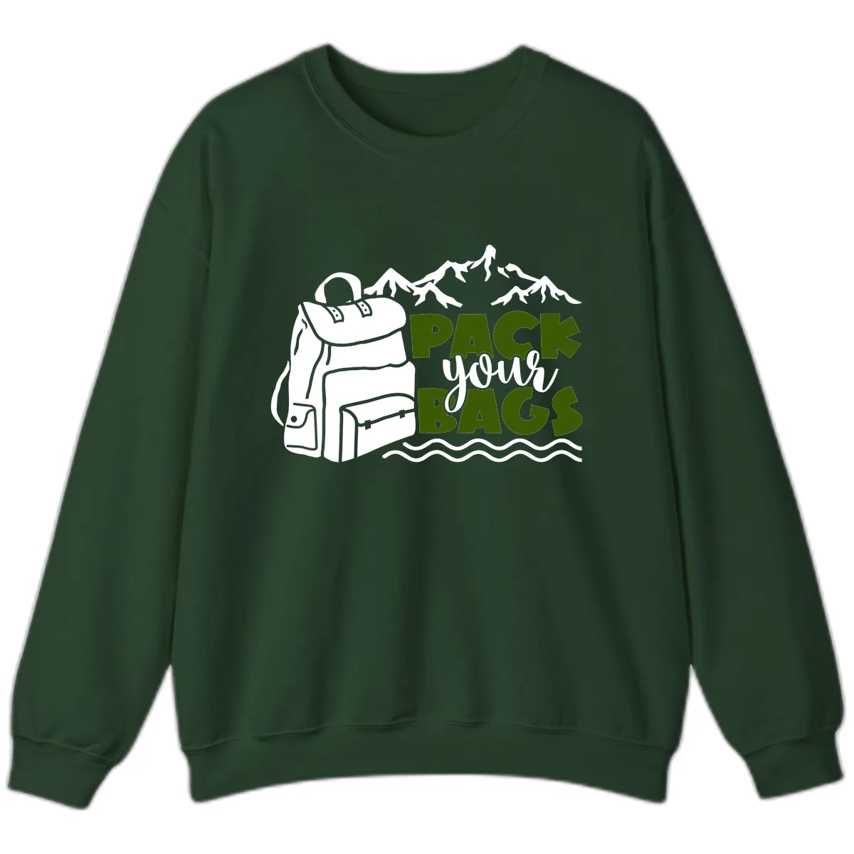Pack Your Bags Mountain Adventure Sweatshirt in Forest Green