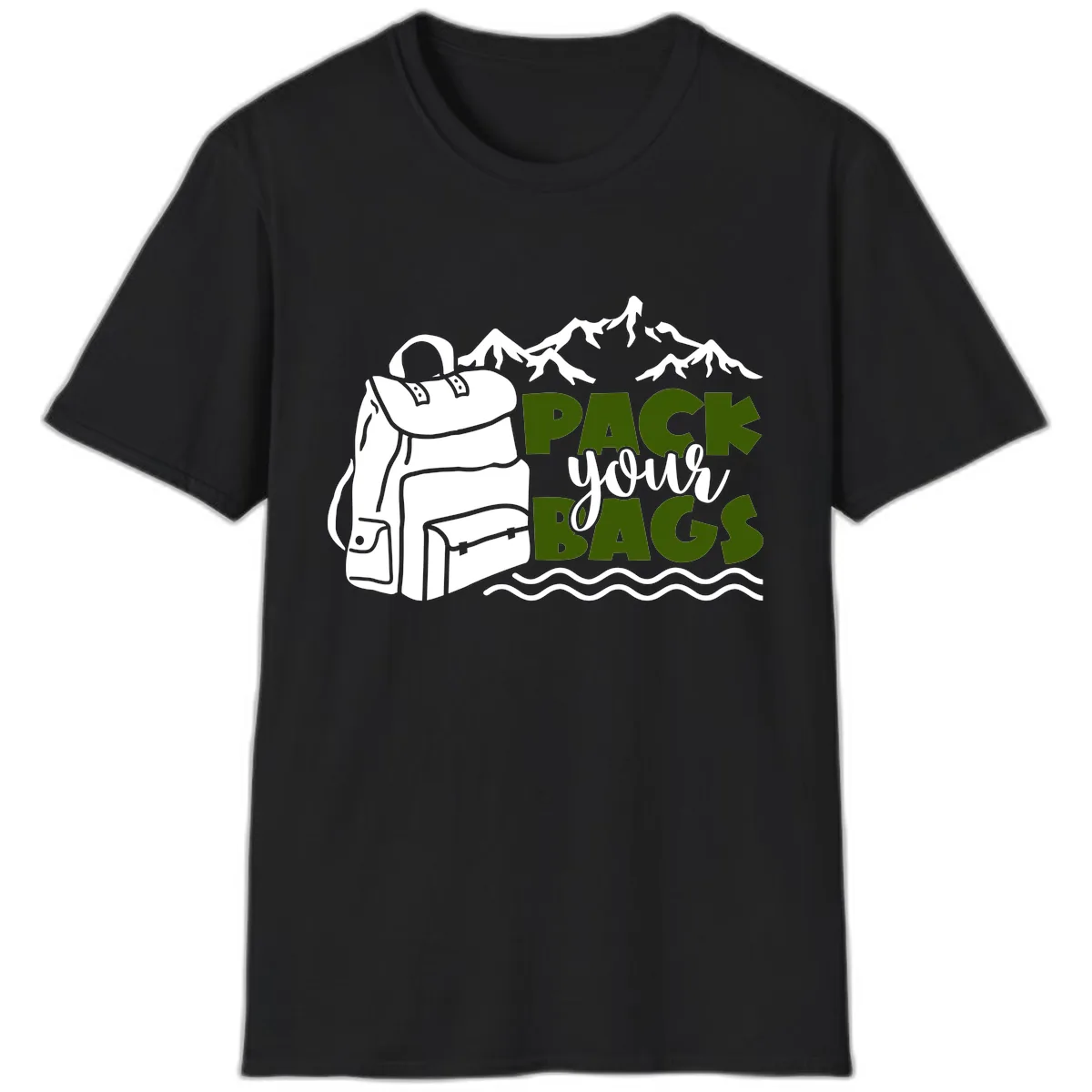 Pack Your Bags Mountain Adventure T-Shirt in Black