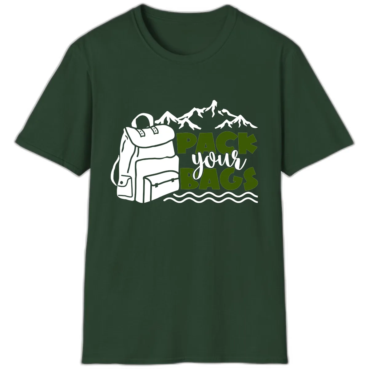 Pack Your Bags Mountain Adventure T-Shirt in Forest Green