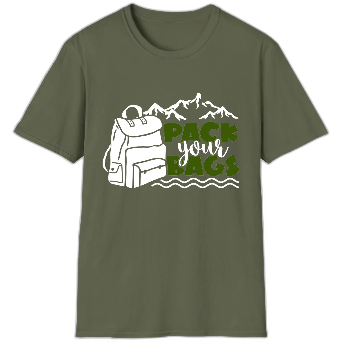 Pack Your Bags Mountain Adventure T-Shirt in Military Green