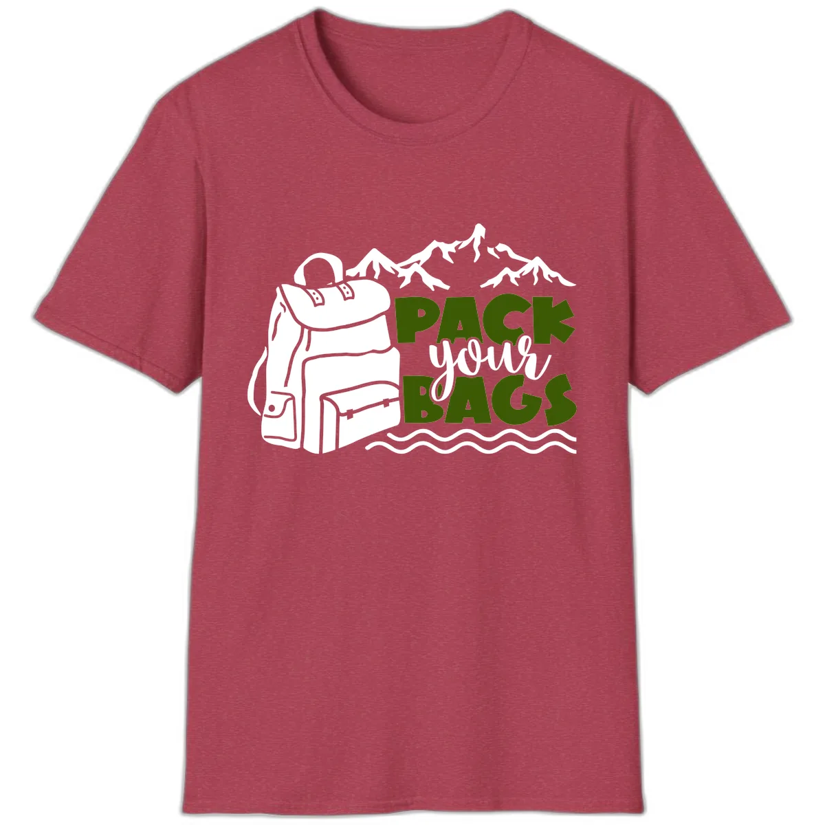 Pack Your Bags Mountain Adventure T-Shirt in Heather Cardinal