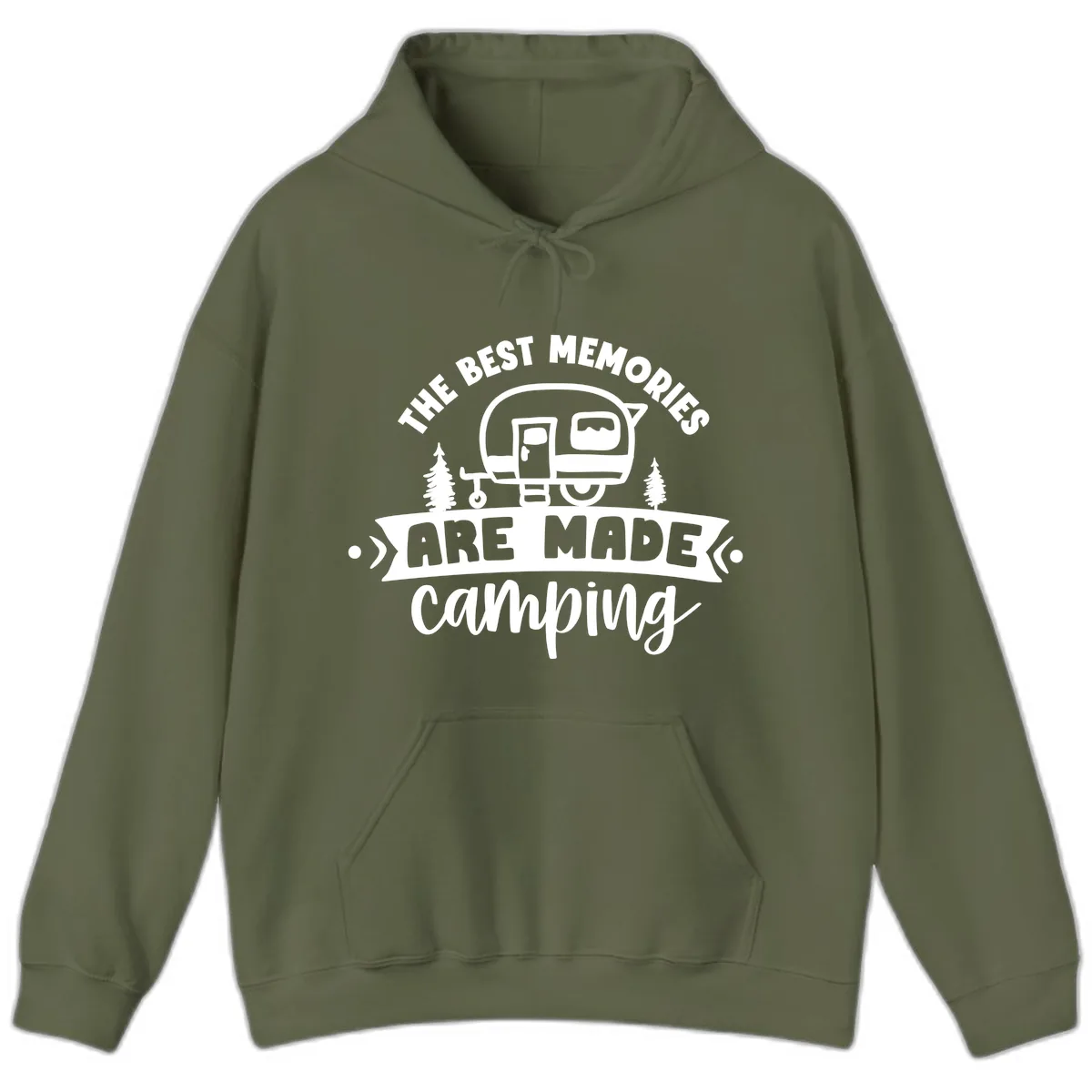 The Best Memories Are Made Camping Hoodie in Military Green