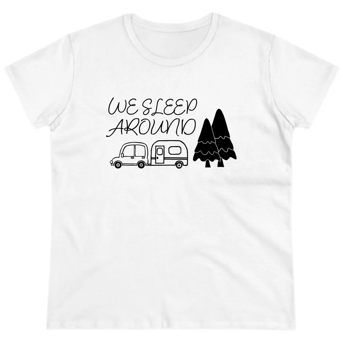 We Sleep Around Camping Adventure Ladies Tee in White