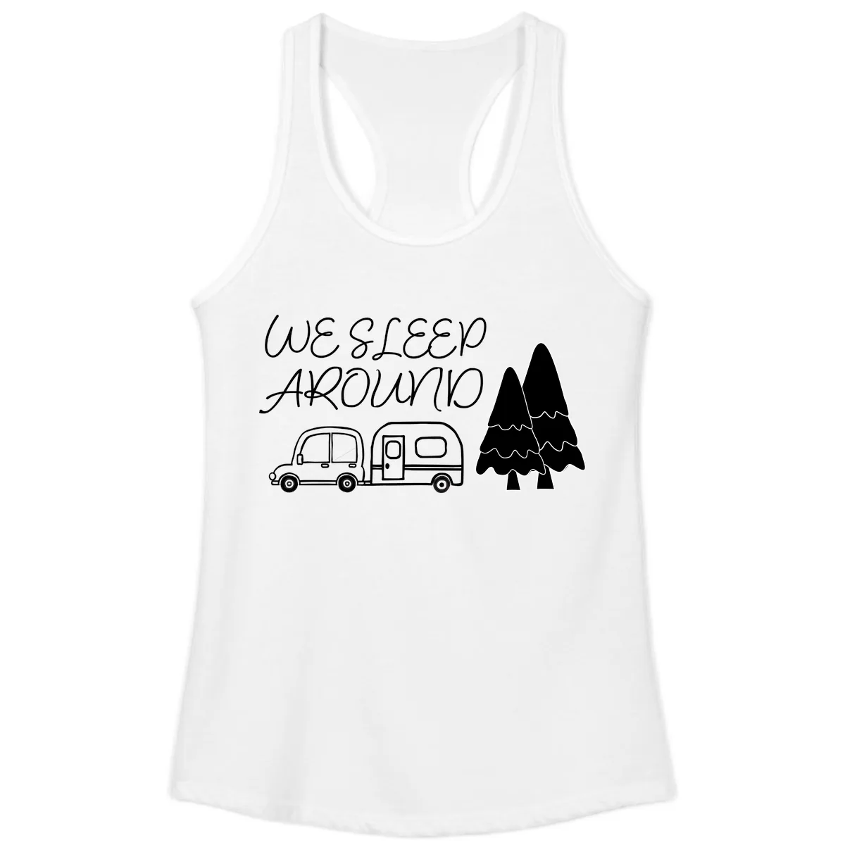 We Sleep Around Camping Adventure Ladies Tank in White
