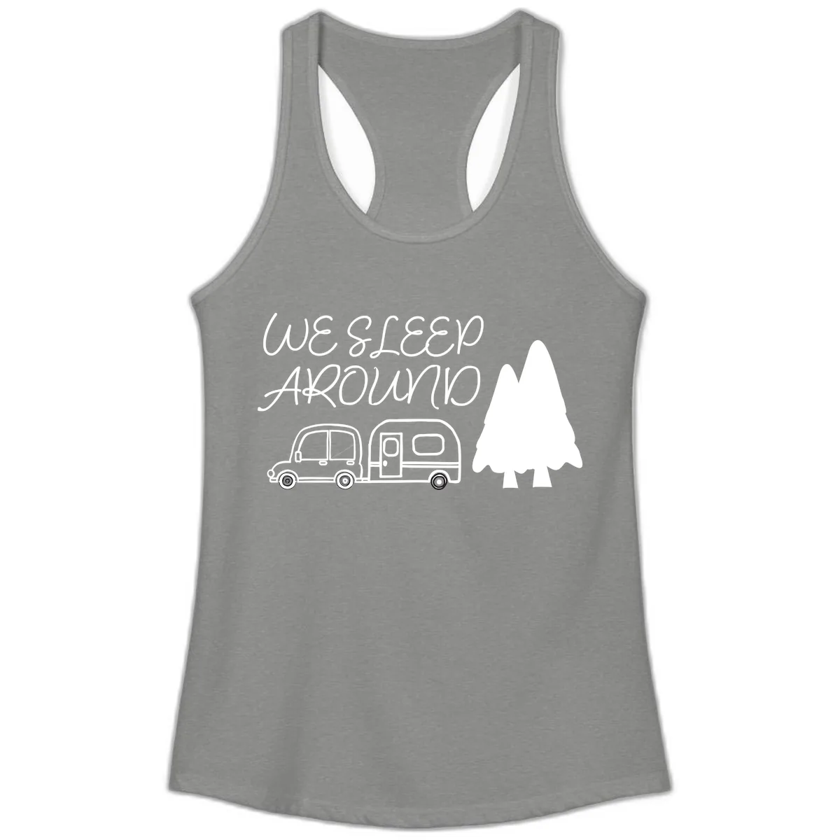 We Sleep Around Camping Adventure Ladies Tank in Heather Grey