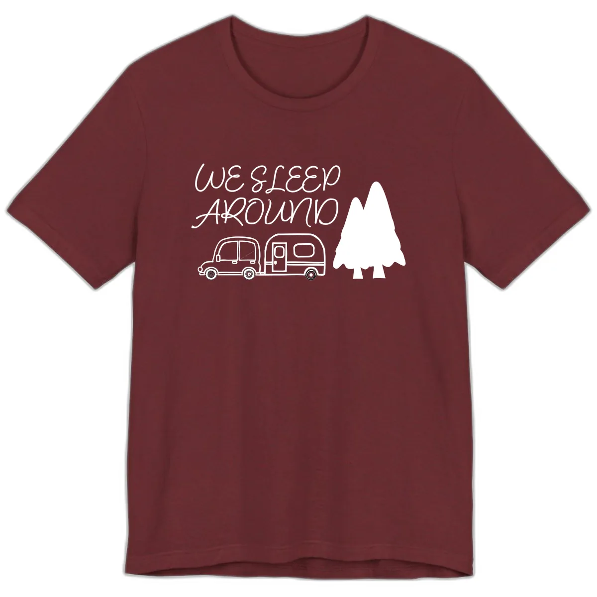 We Sleep Around Camping Adventure Premium T-Shirt in Heather Cardinal