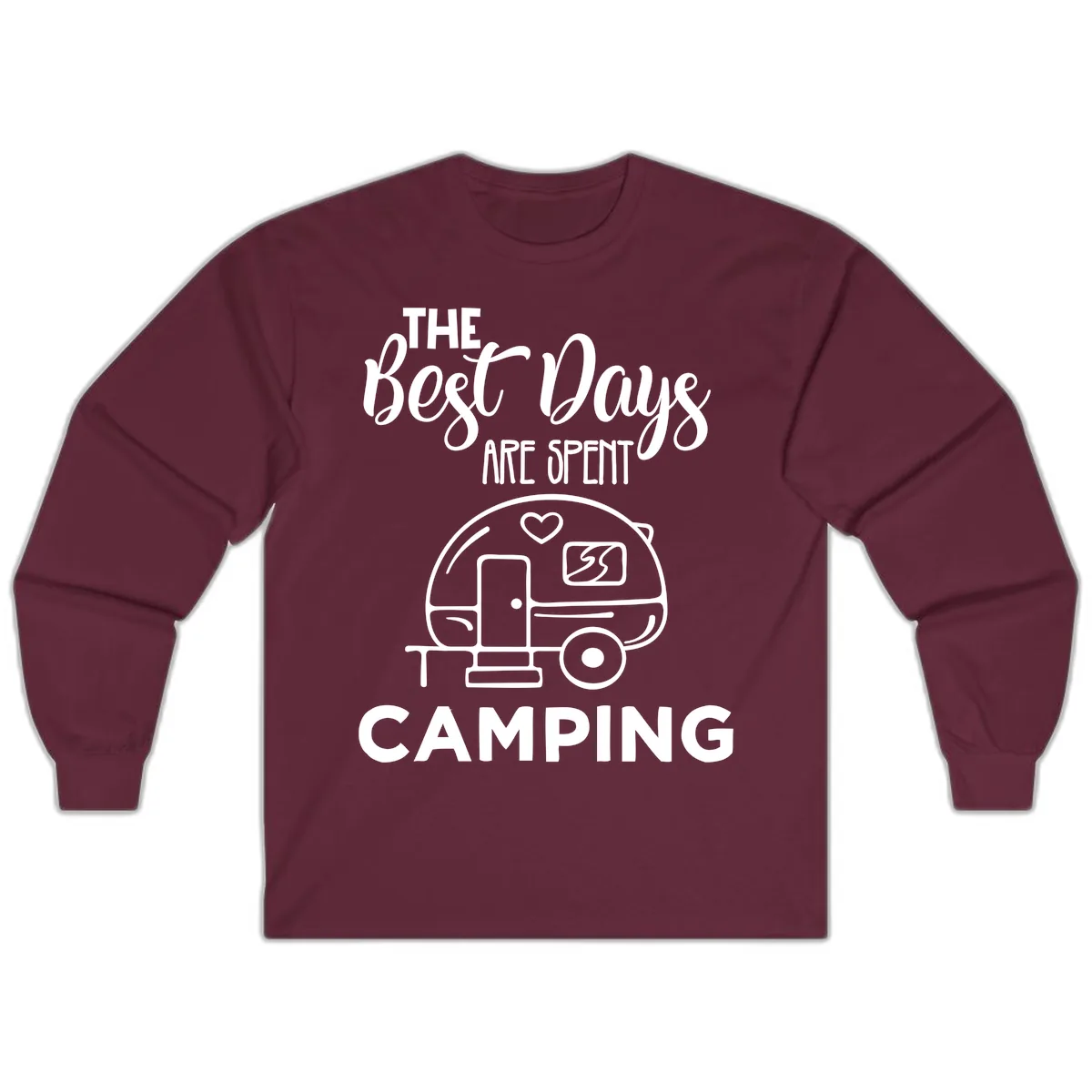 The Best Days Are Spent Camping Long Sleeve in Maroon