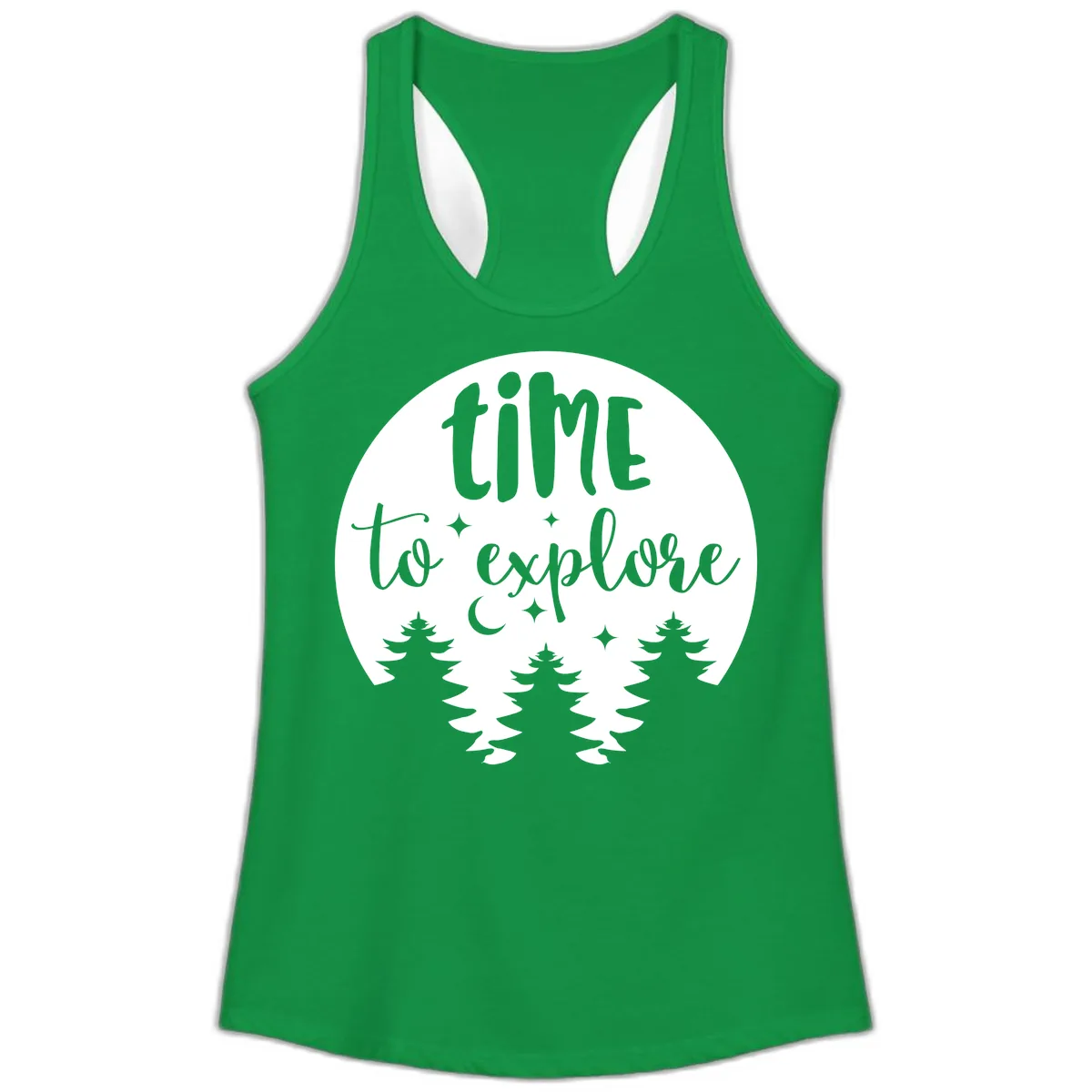 Time To Explore Ladies Tank in Solid Kelly Green