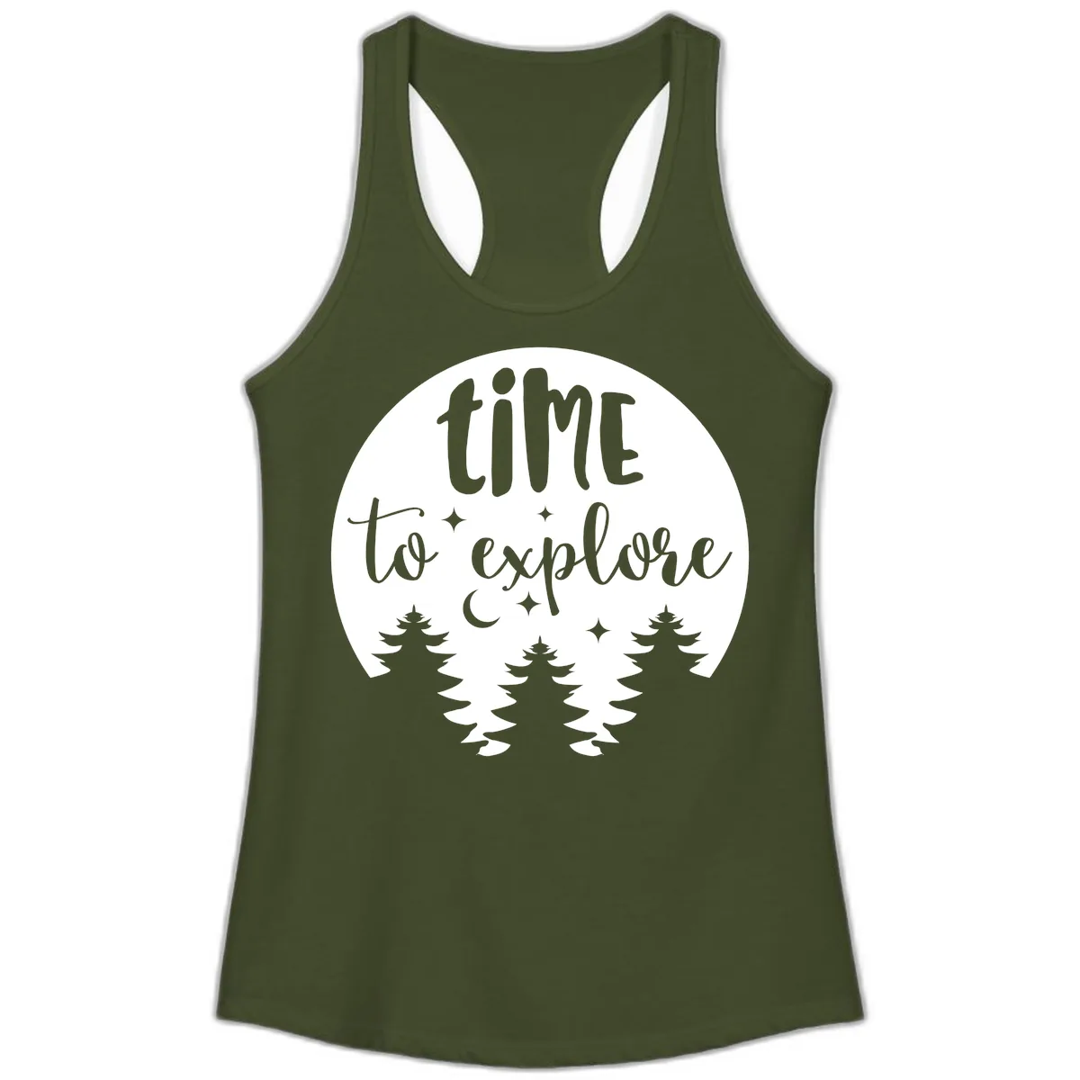 Time To Explore Ladies Tank in Solid Military Green