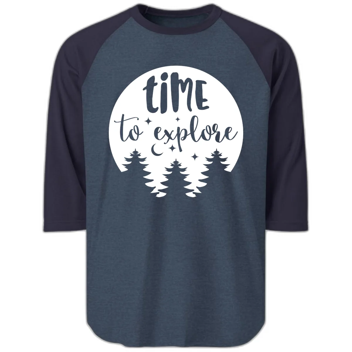 Time To Explore Raglan 3/4 in Heather Denim Navy