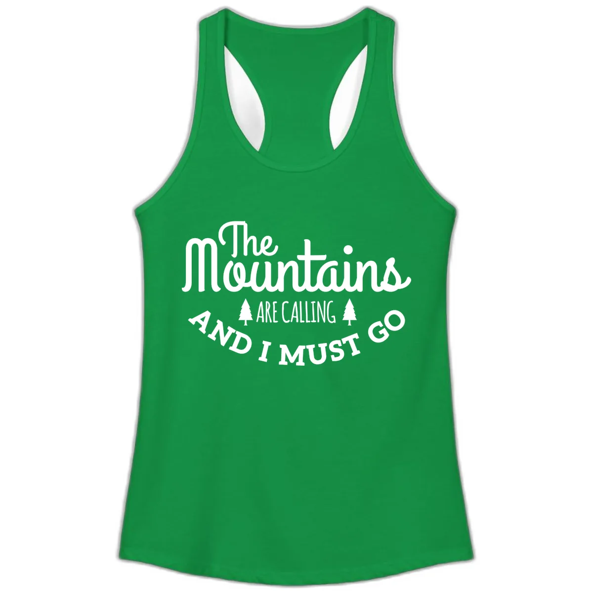The Mountains Are Calling Ladies Tank in Solid Kelly Green