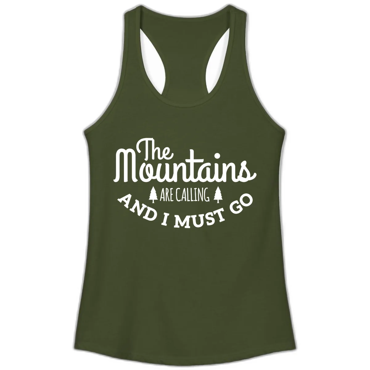The Mountains Are Calling Ladies Tank in Solid Military Green