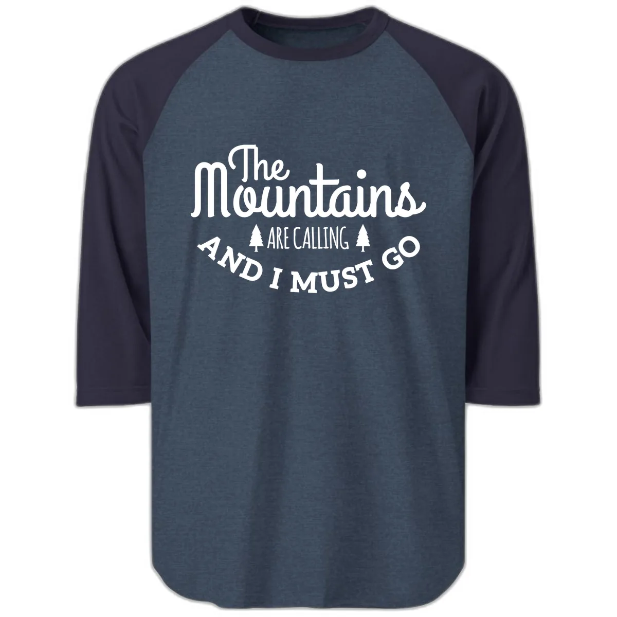 The Mountains Are Calling Raglan 3/4 in Heather Denim Navy
