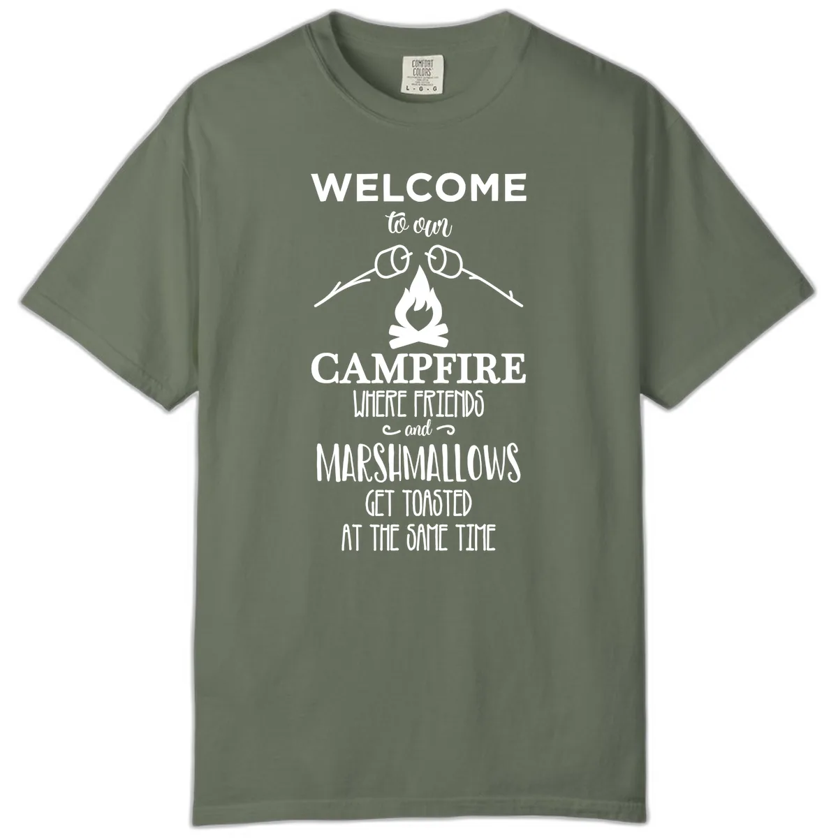 Welcome To Our Campfire Comfort Color in Moss