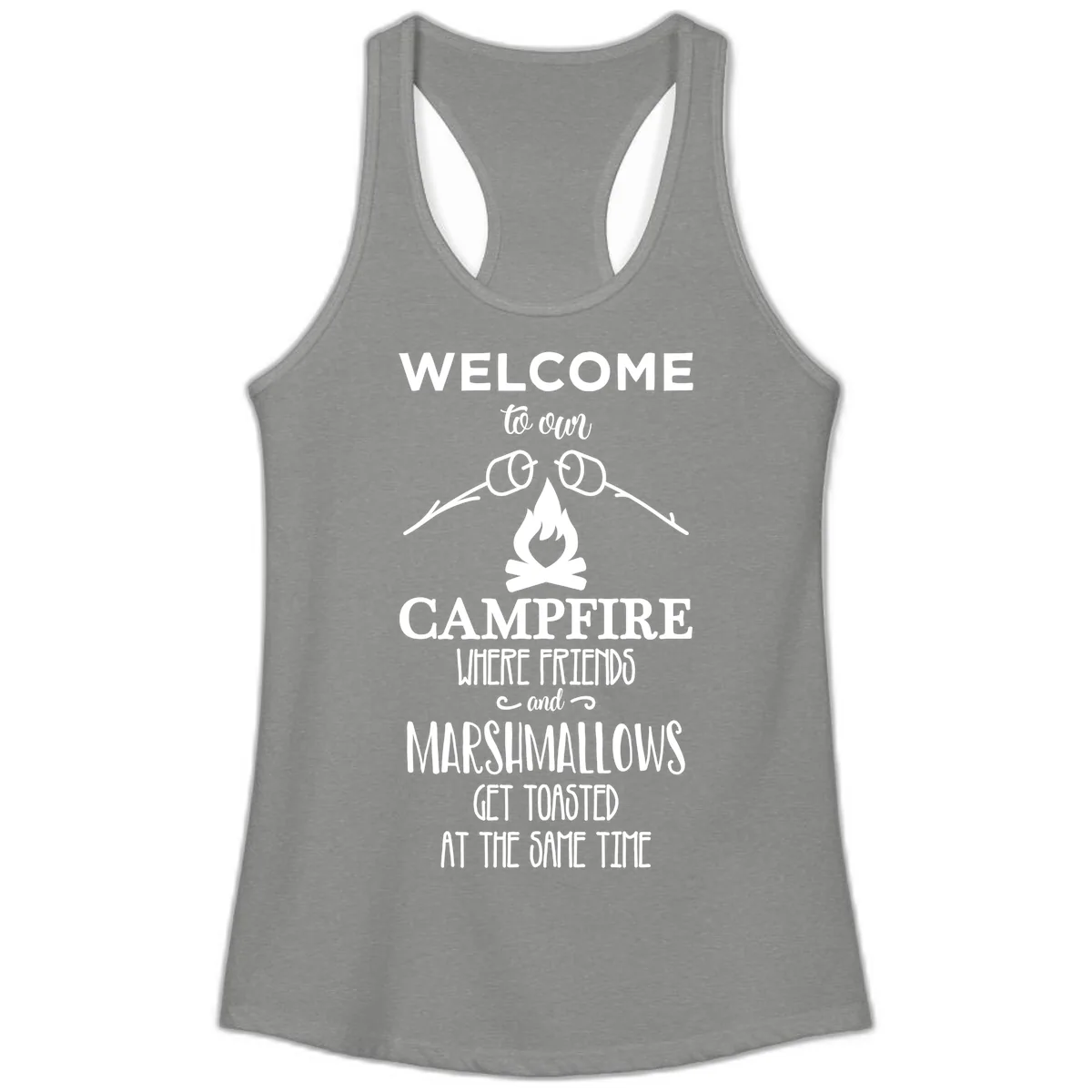 Welcome To Our Campfire Ladies Tank in Heather Grey