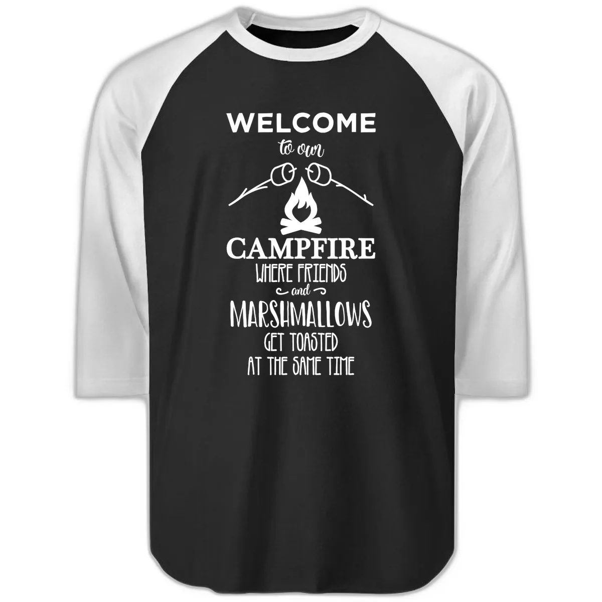 Welcome To Our Campfire Raglan 3/4 in Black White