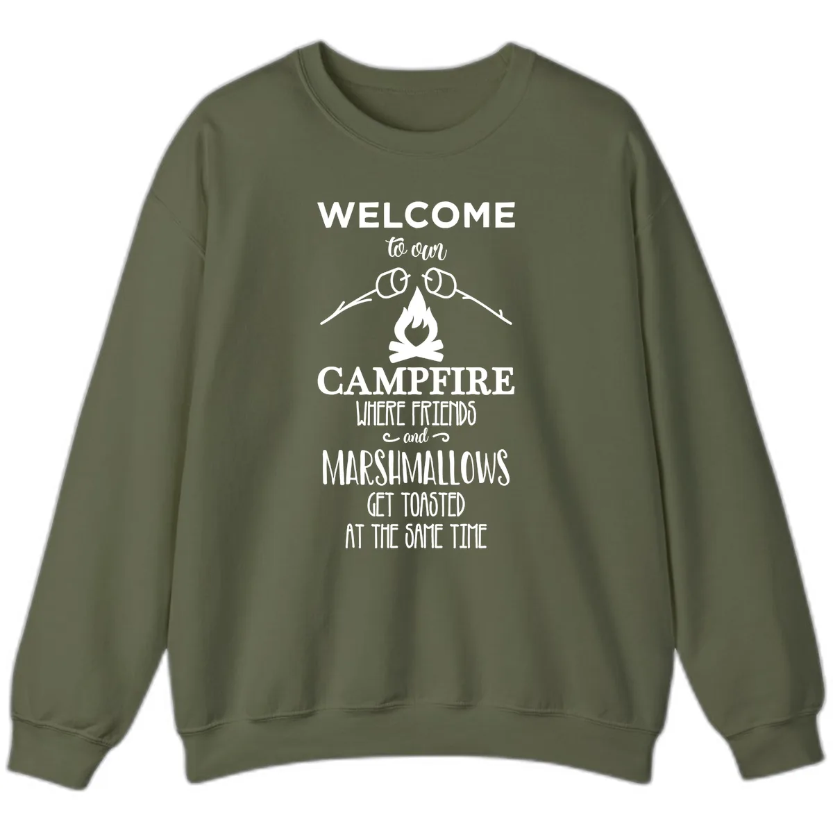 Welcome To Our Campfire Sweatshirt in Military Green
