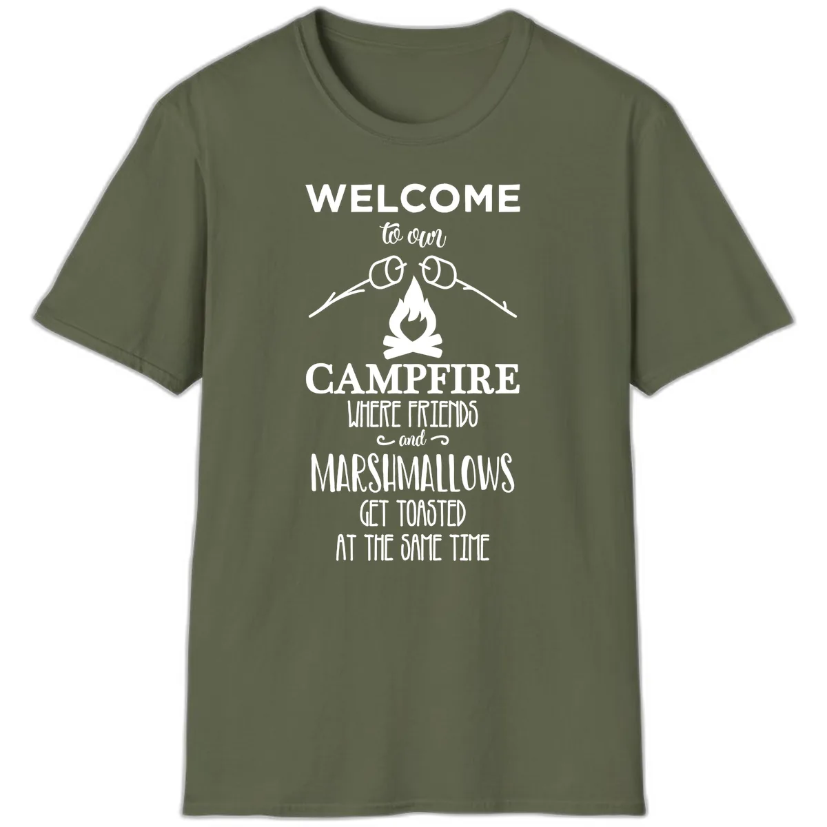 Welcome To Our Campfire T-Shirt in Military Green