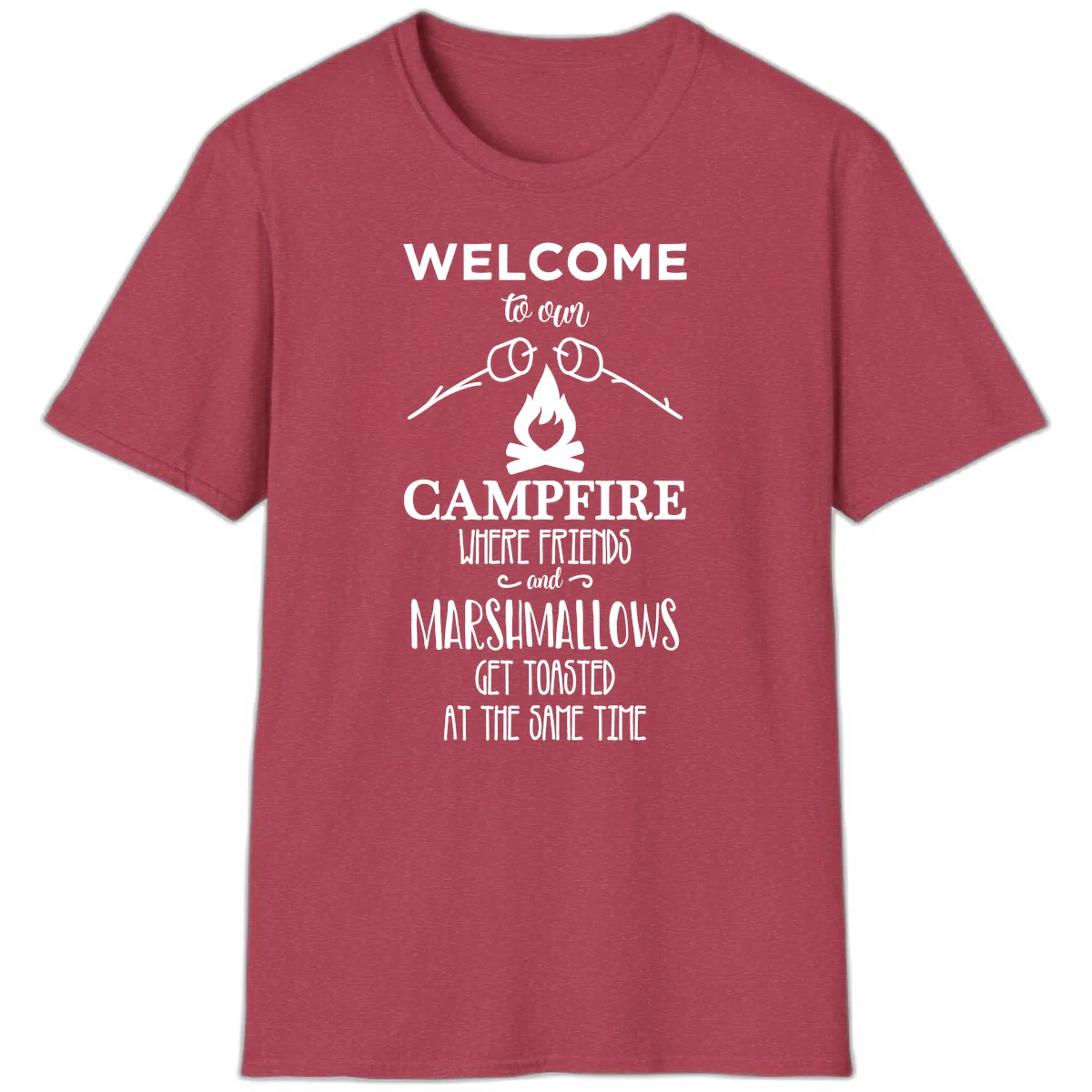 Welcome To Our Campfire T-Shirt in Heather Cardinal