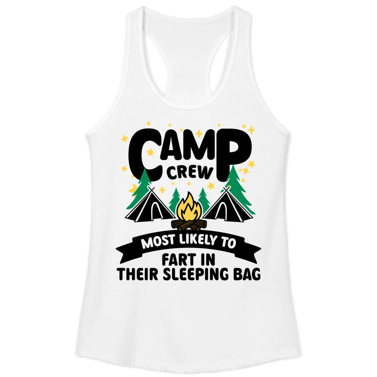 Camp Crew Sleeping Bag Farts Ladies Tank in White