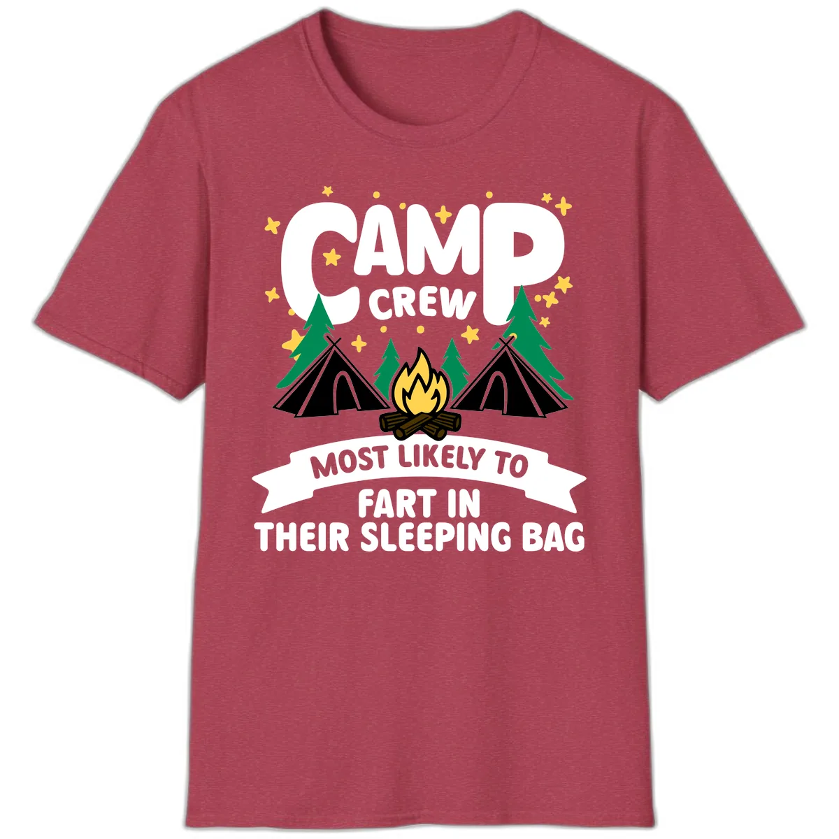 Camp Crew Sleeping Bag Farts T-Shirt in Heather Cardinal