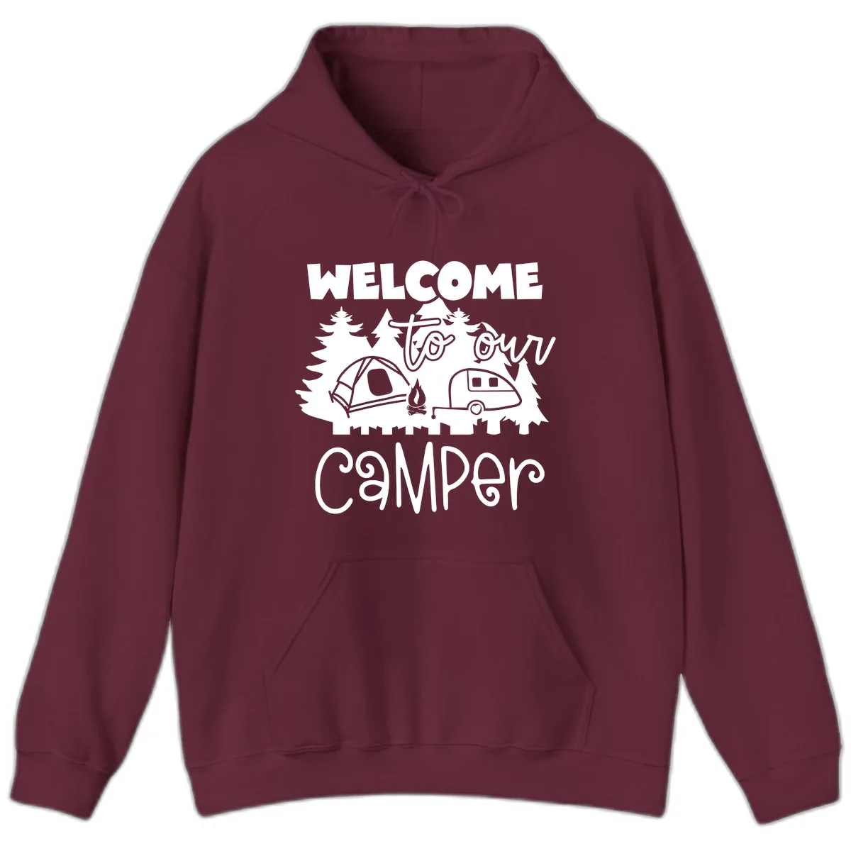 Welcome To Our Camper Hoodie in Maroon