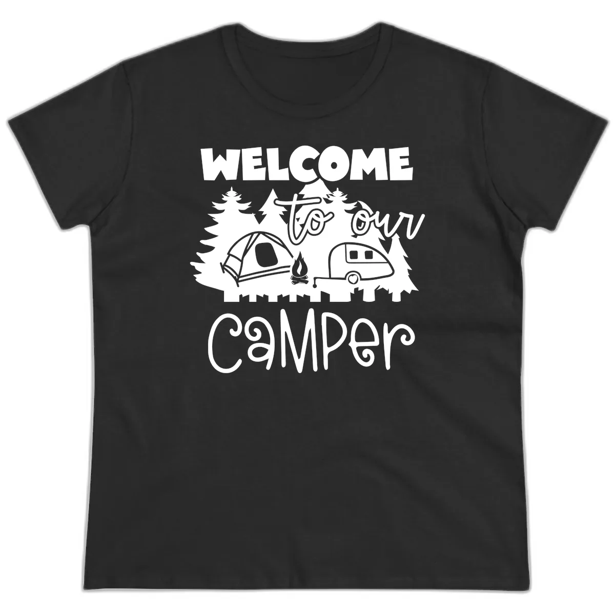 Welcome To Our Camper Ladies Tee in Black
