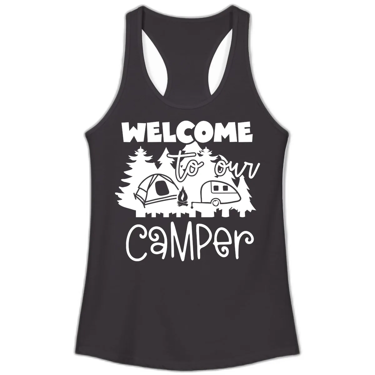 Welcome To Our Camper Ladies Tank in Black
