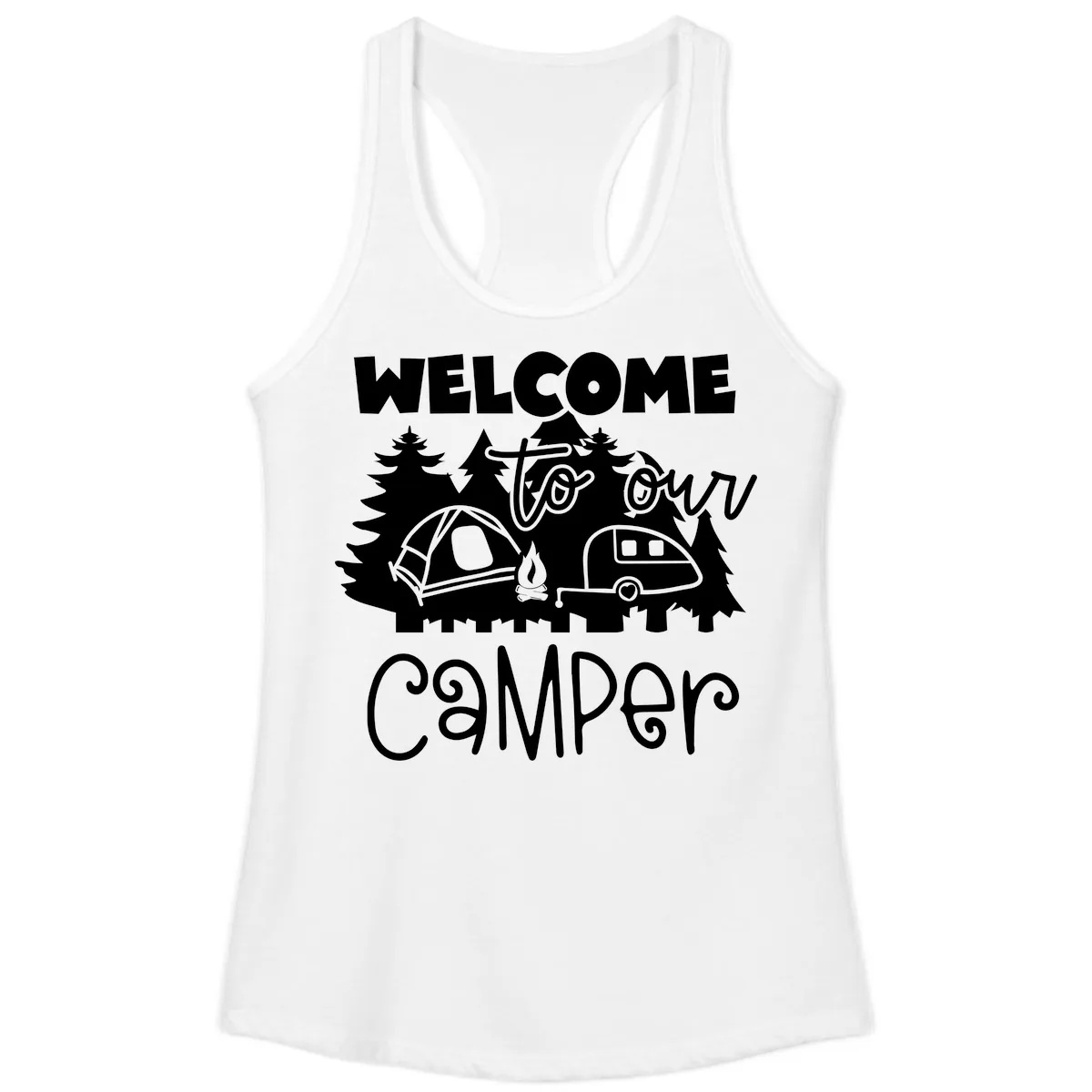 Welcome To Our Camper Ladies Tank in White