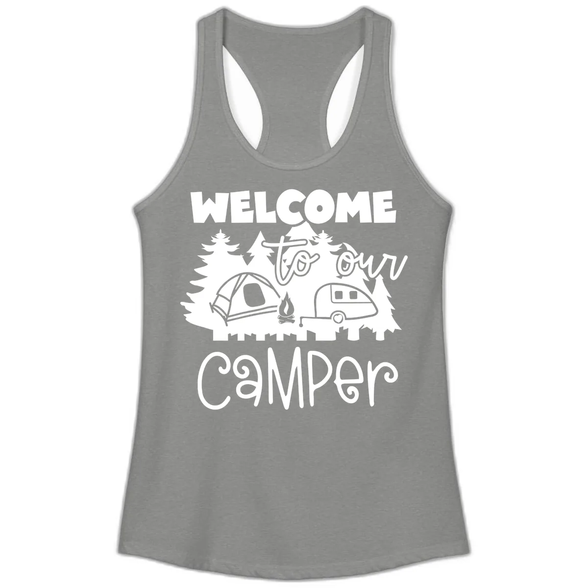 Welcome To Our Camper Ladies Tank in Heather Grey