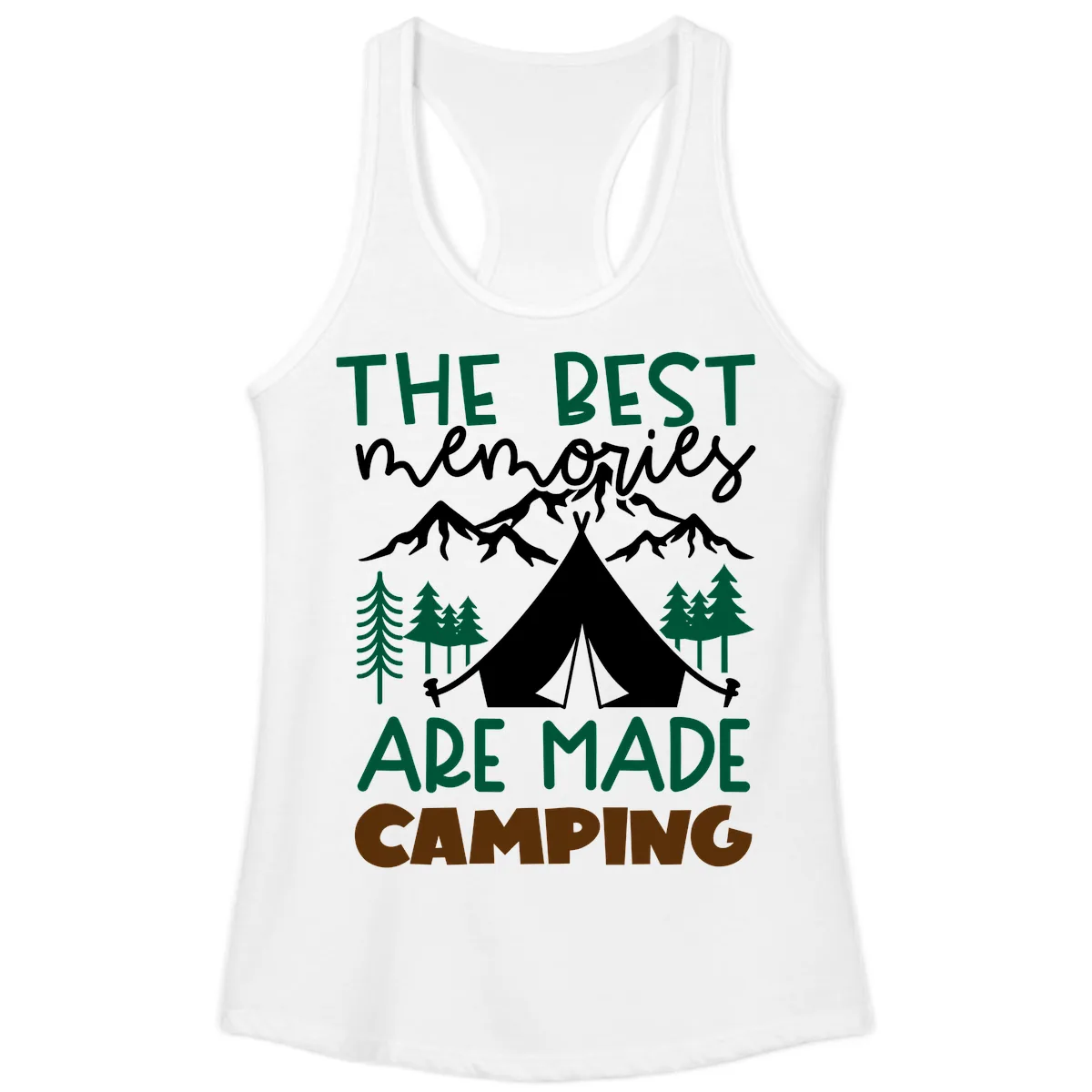 The Best Memories Are Made Camping Ladies Tank in White
