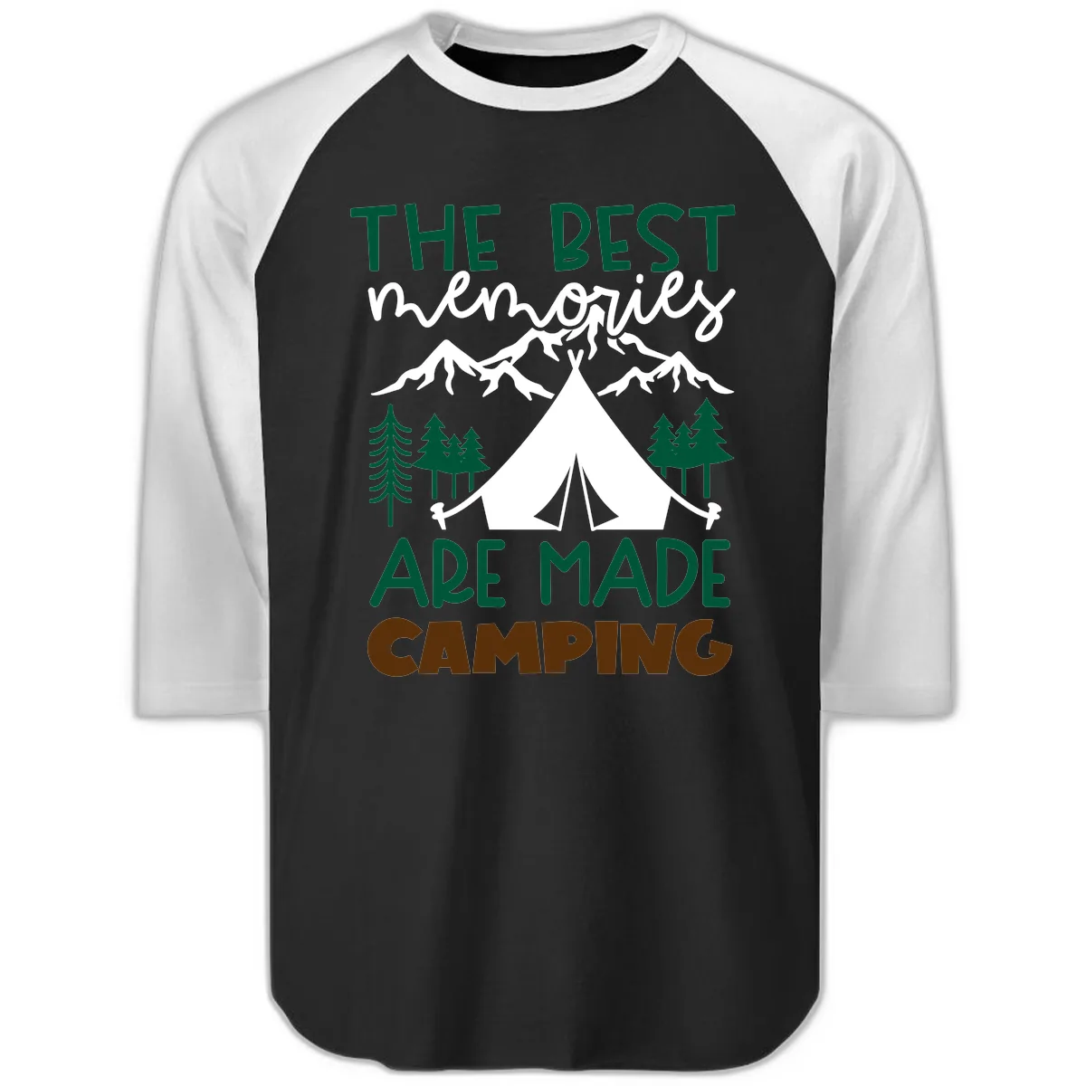 The Best Memories Are Made Camping Raglan 3/4 in Black White