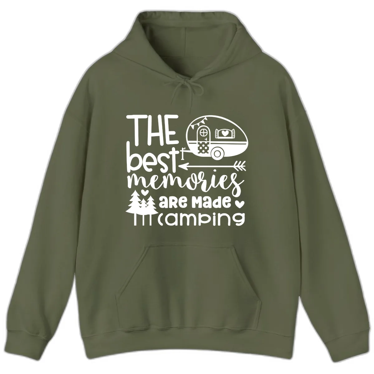 The Best Memories Are Made Camping Hoodie in Military Green