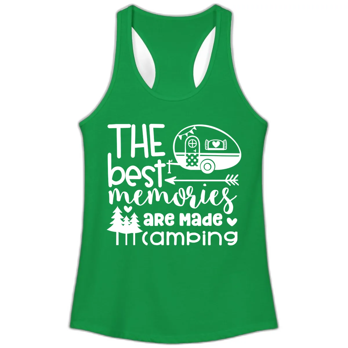 The Best Memories Are Made Camping Ladies Tank in Solid Kelly Green