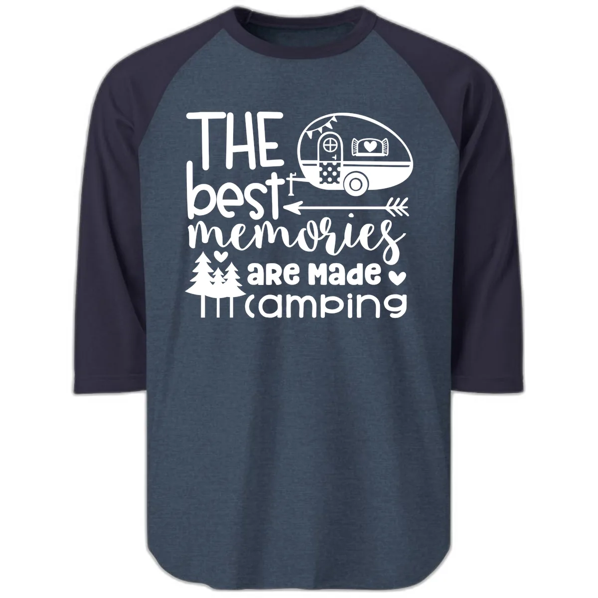 The Best Memories Are Made Camping Raglan 3/4 in Heather Denim Navy