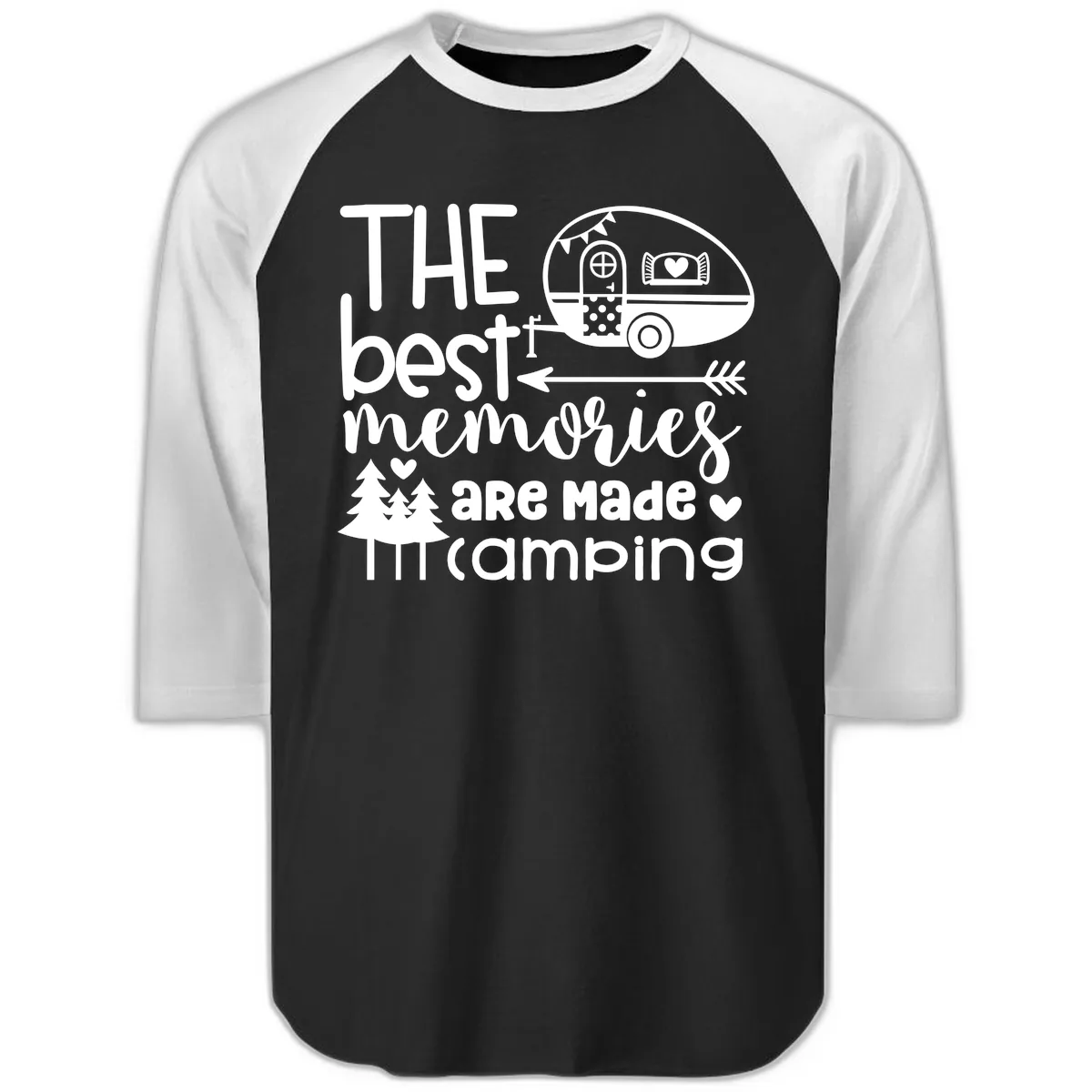 The Best Memories Are Made Camping Raglan 3/4 in Black White