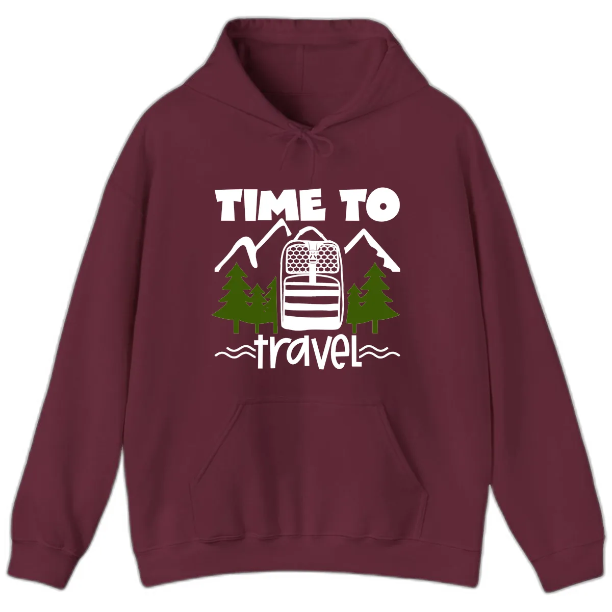 Time To Travel Mountain Backpack Hoodie in Maroon