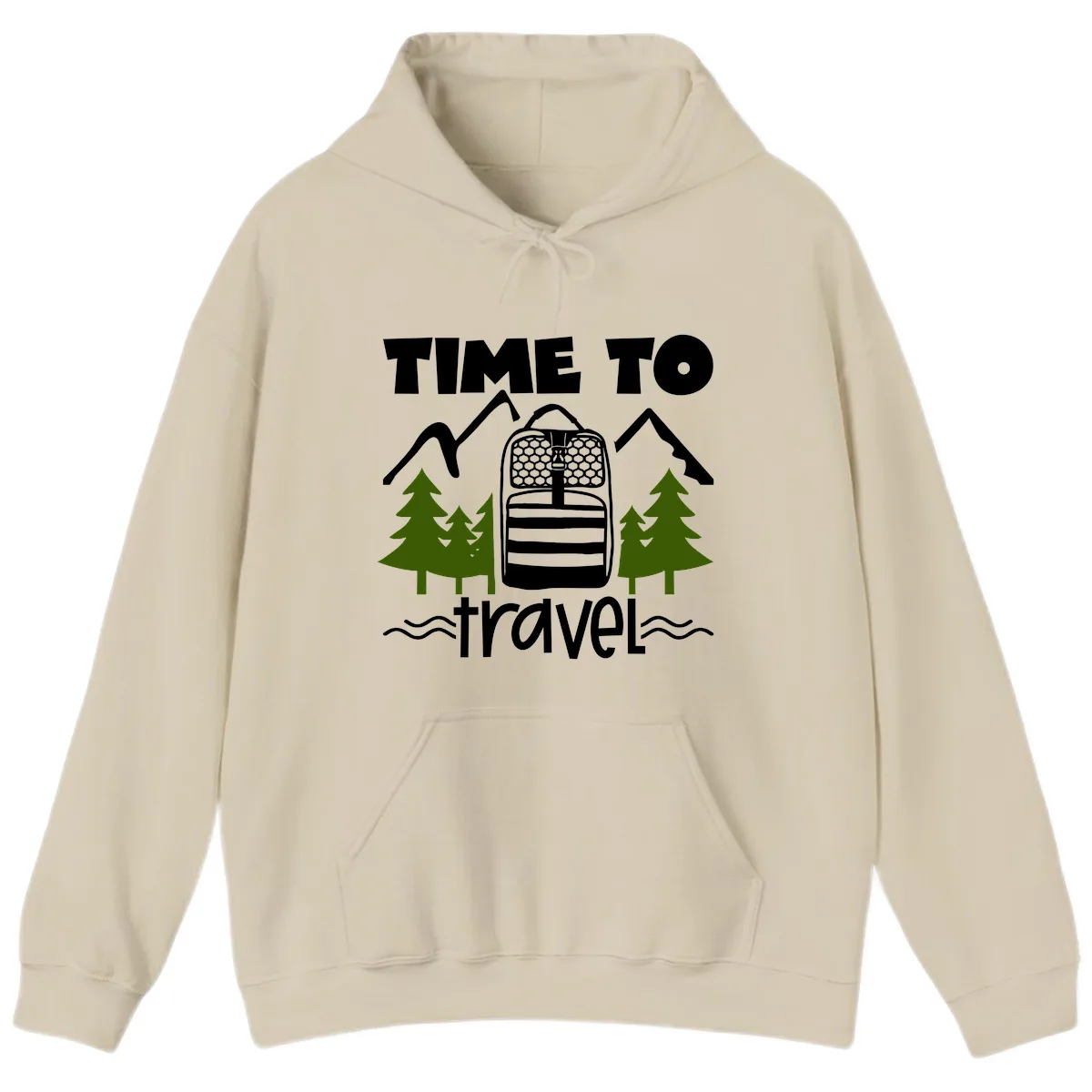 Time To Travel Mountain Backpack Hoodie in Sand