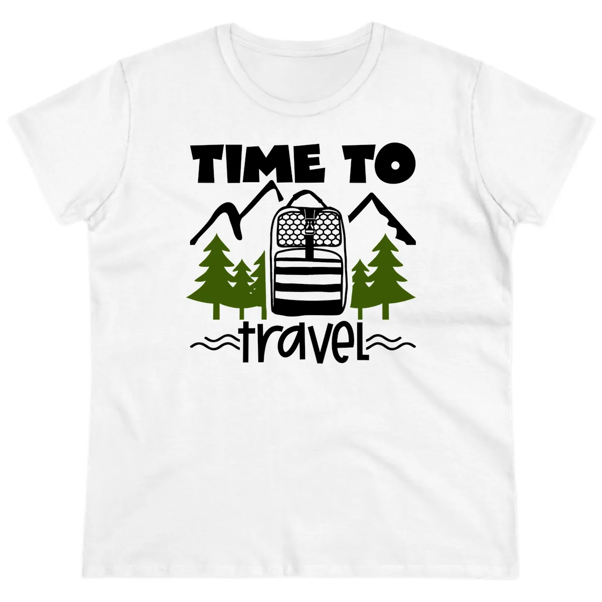 Time To Travel Mountain Backpack Ladies Tee in White