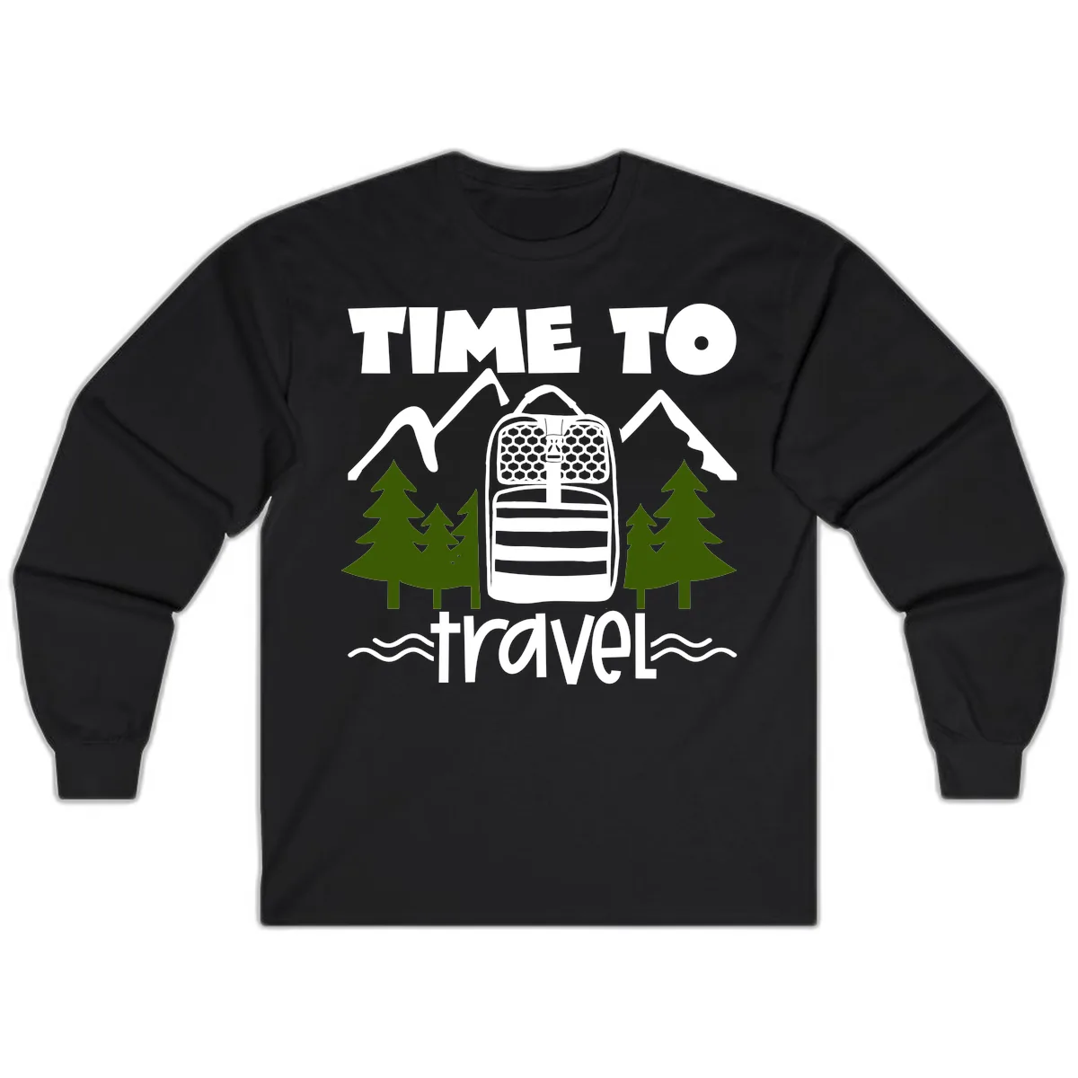 Time To Travel Mountain Backpack Long Sleeve in Black