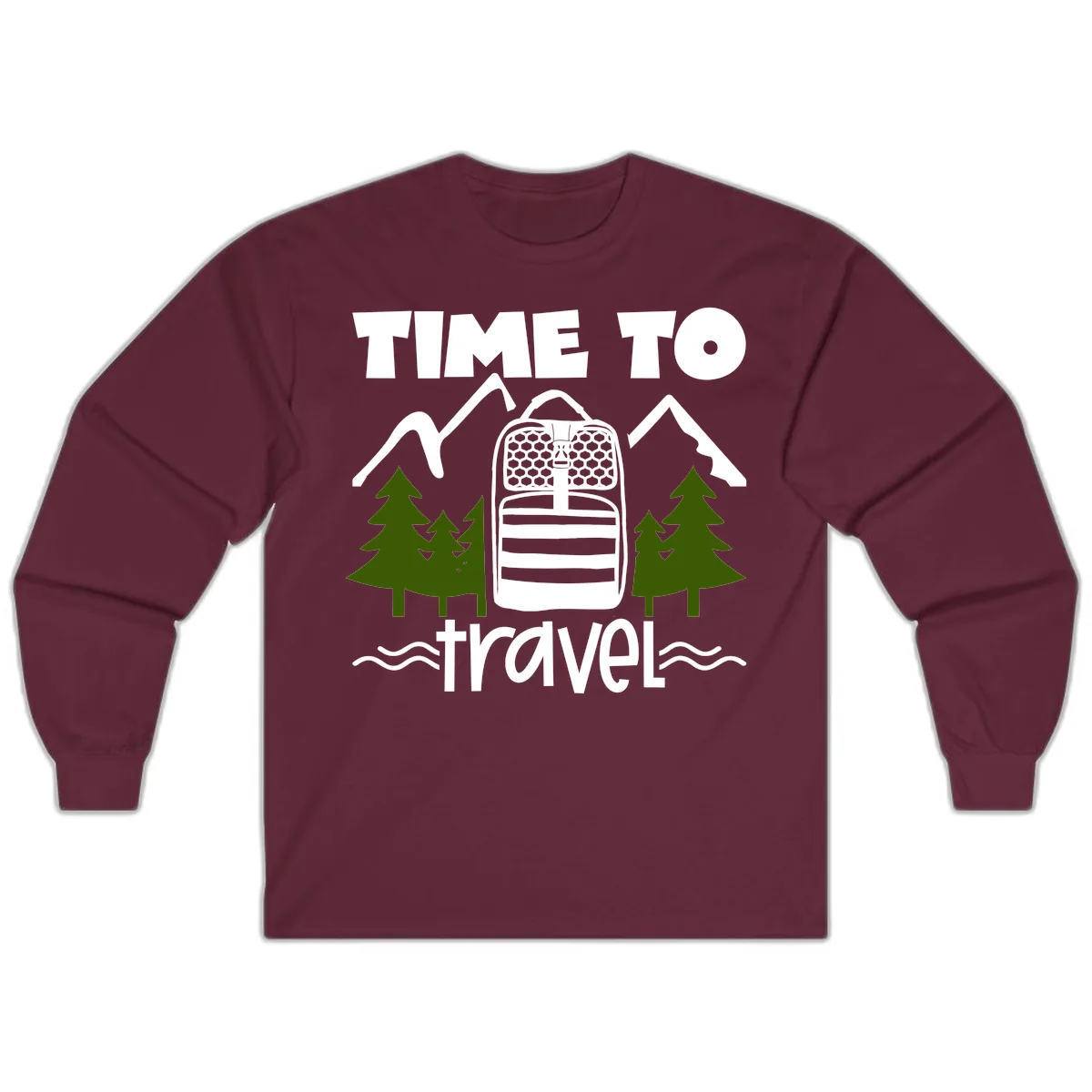 Time To Travel Mountain Backpack Long Sleeve in Maroon
