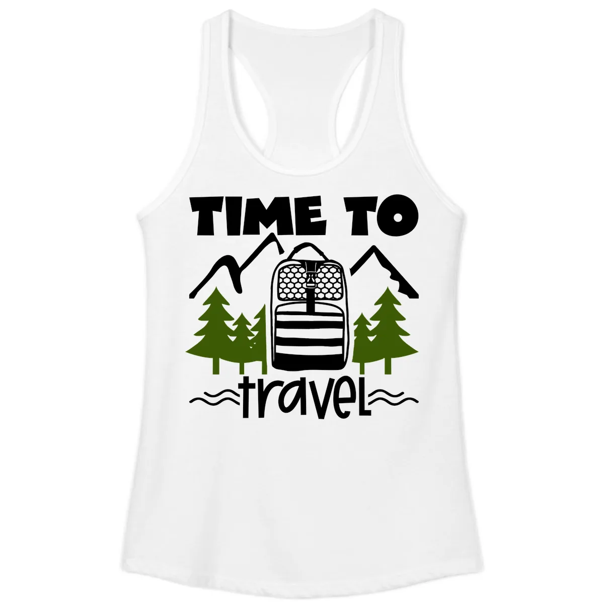 Time To Travel Mountain Backpack Ladies Tank in White