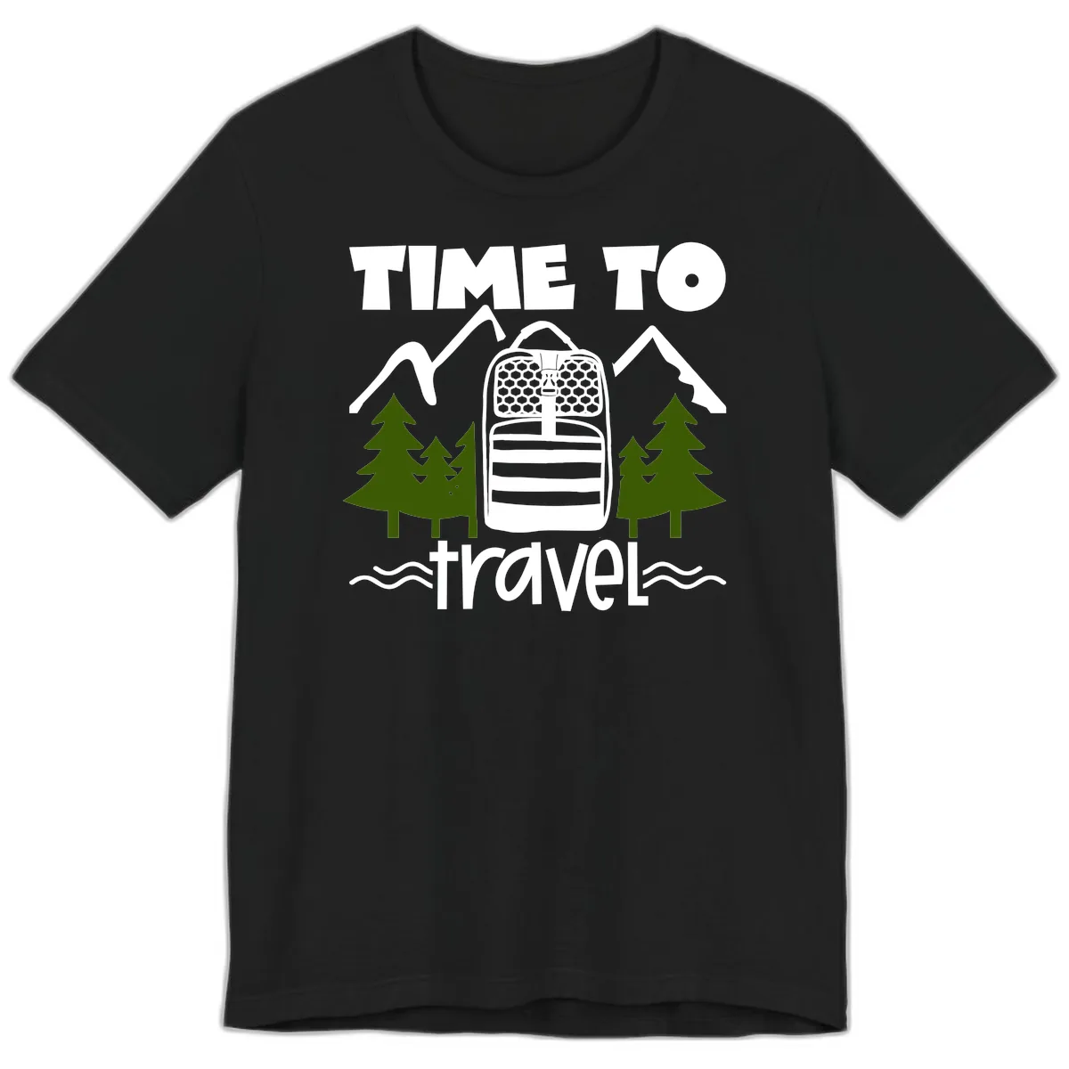 Time To Travel Mountain Backpack Premium T-Shirt in Black
