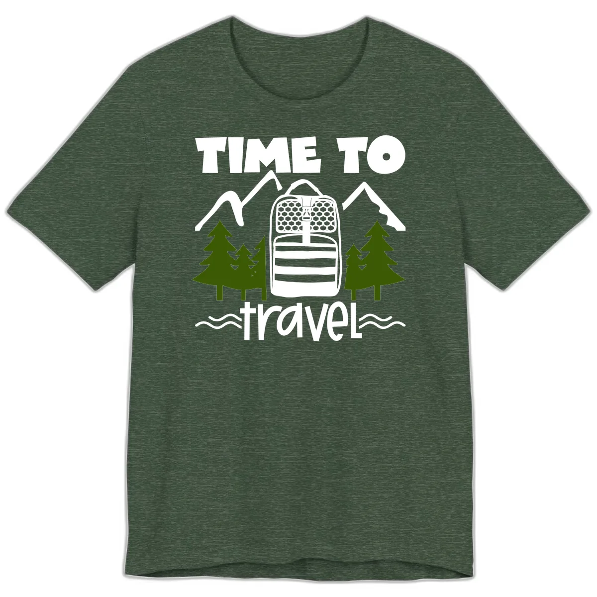 Time To Travel Mountain Backpack Premium T-Shirt in Heather Forest