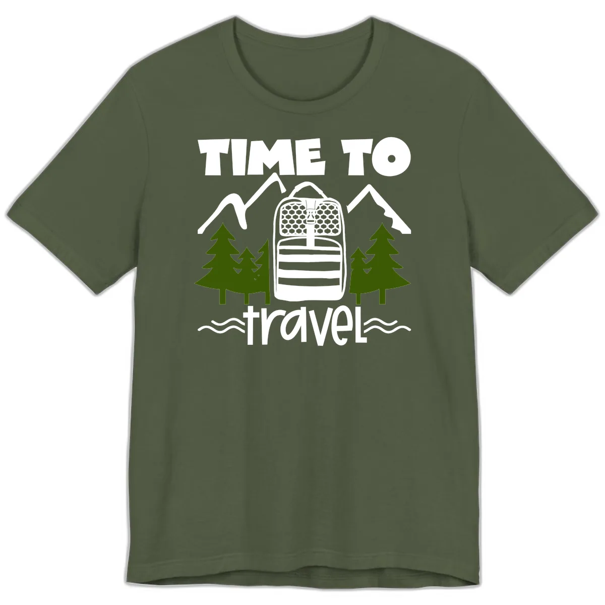 Time To Travel Mountain Backpack Premium T-Shirt in Military Green