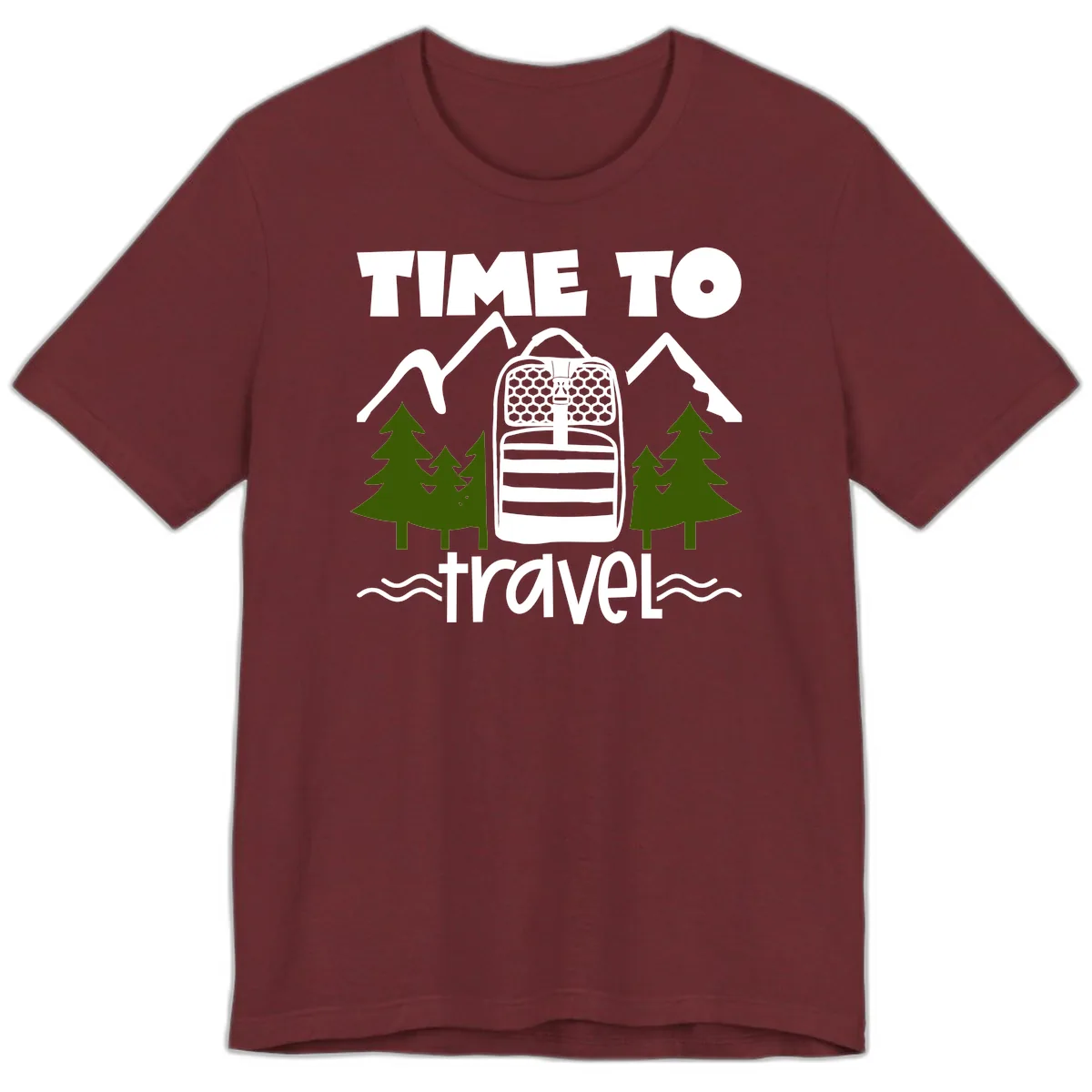 Time To Travel Mountain Backpack Premium T-Shirt in Heather Cardinal