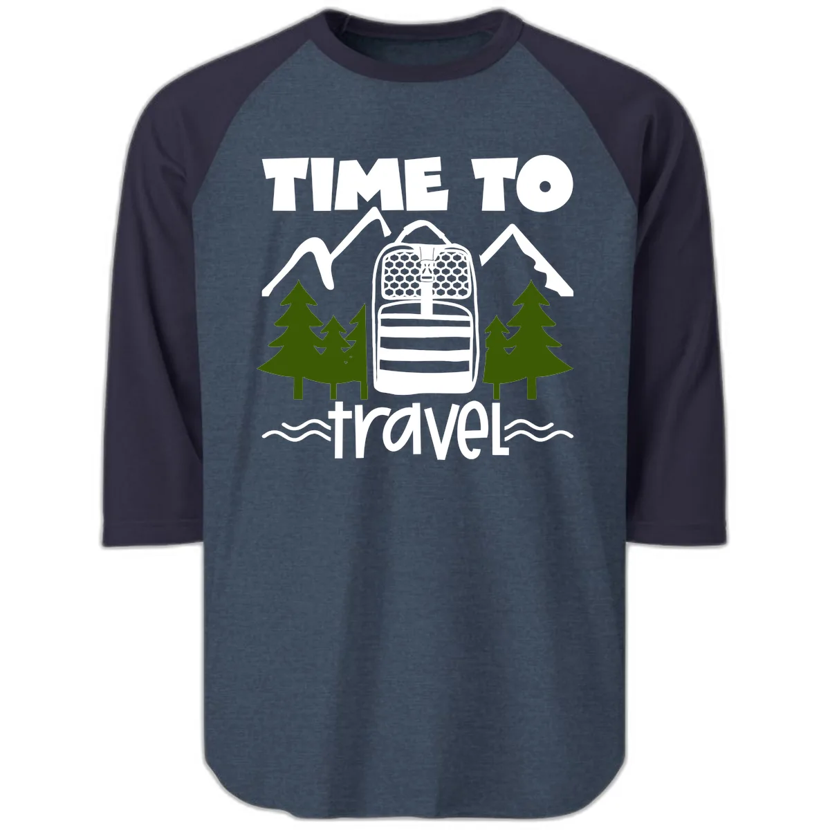 Time To Travel Mountain Backpack Raglan 3/4 in Heather Denim Navy
