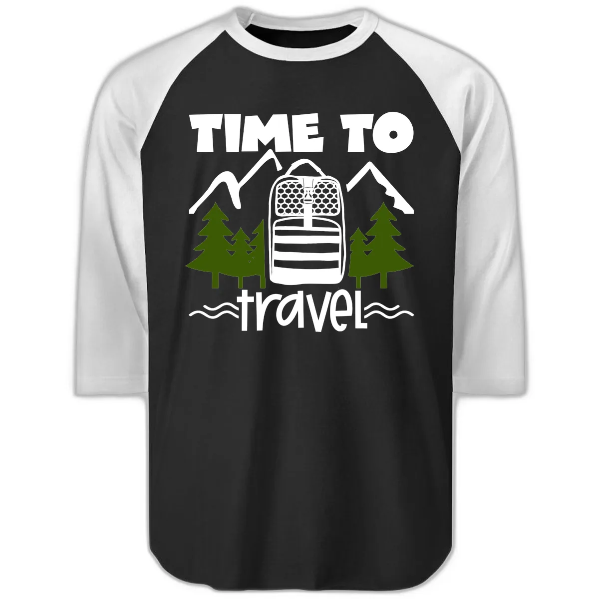 Time To Travel Mountain Backpack Raglan 3/4 in Black White